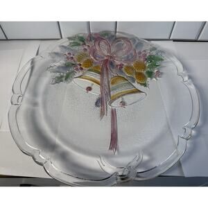 Mikasa Crystal Christmas Holiday Bells 14 3/4" Hostess Platter Heavy Clear Glass